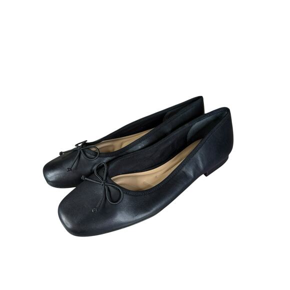 Franco Sarto Black Leather Ballet Bow Flats Size 10 Square Toe - Picture 1 of 8